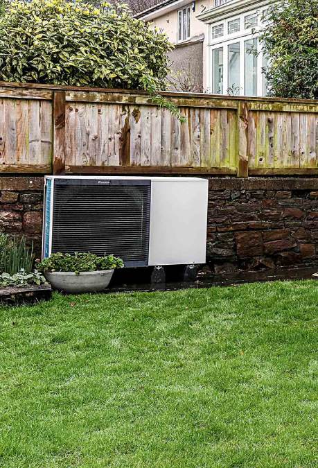 Air source heat pump in garden