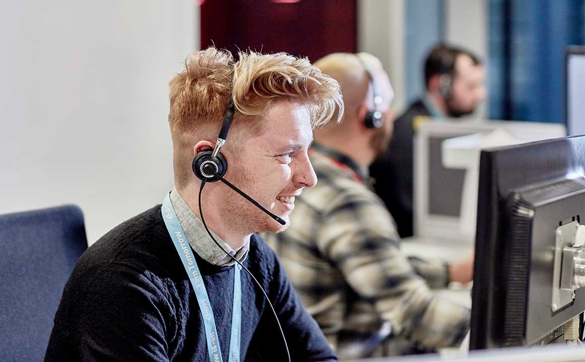 Man in call centre