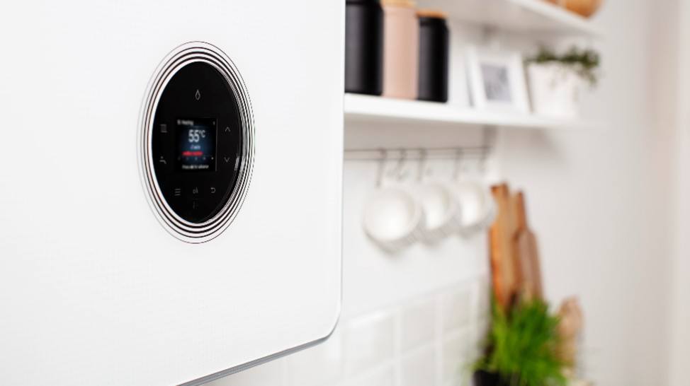 A white Worcester Bosch boiler with digital display