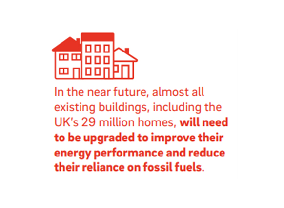 In the near future, almost all existing buildings, including the UK's 29 million homes, will need to be upgraded to improve their energy performance and reduce their reliance on fossil fuels.