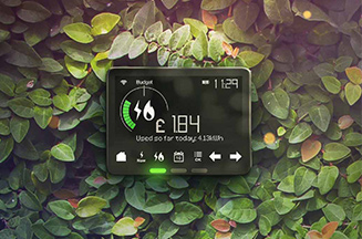 smart in home display unit on foliage background