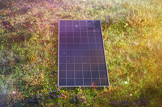 Solar panel laying on grass