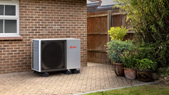 E.ON air source heat pump installed outside a home