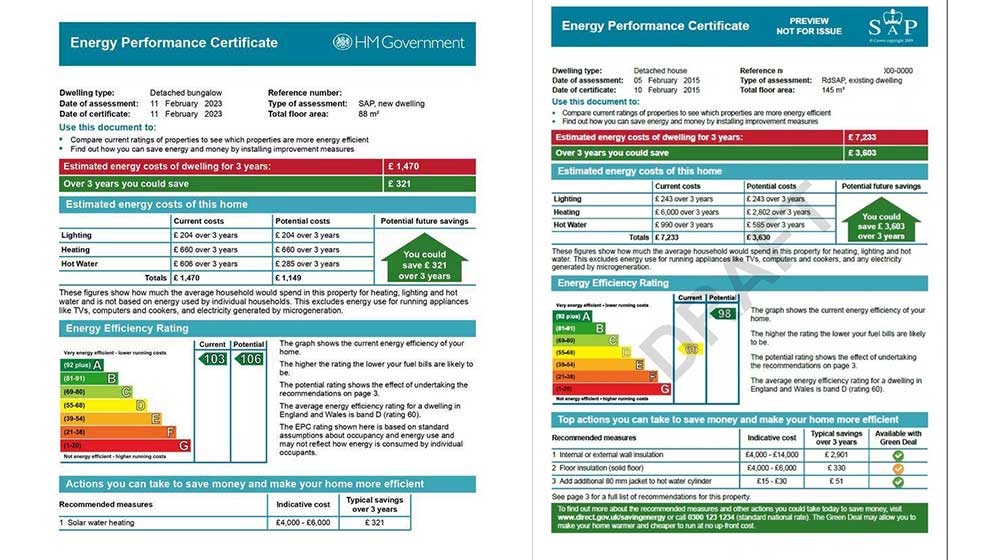 Examples of EPC (Energy Performance Certificates)