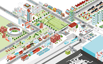 Image showing a visualisation of a city in the future